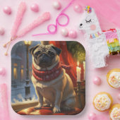 Mops mit Weihnachtsbeleuchtung Urlaub Pappteller (Party)