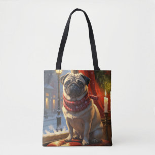 Mops mit Weihnachtsbeleuchtung Urlaub Tasche