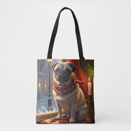 Mops mit Weihnachtsbeleuchtung Urlaub Tasche (Vorderseite)