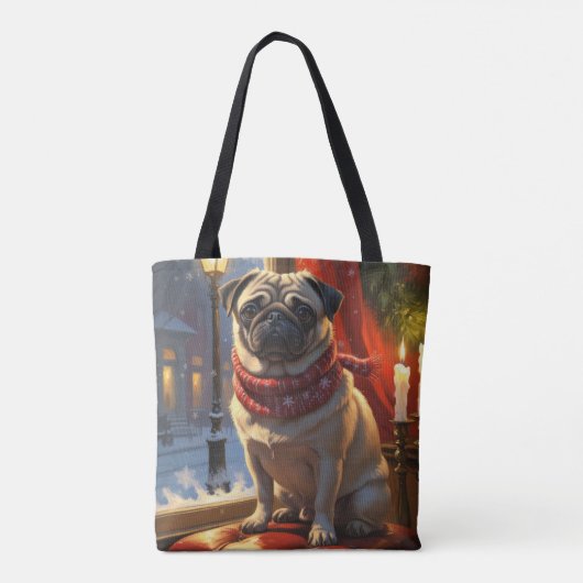 Mops mit Weihnachtsbeleuchtung Urlaub Tasche (Rückseite)