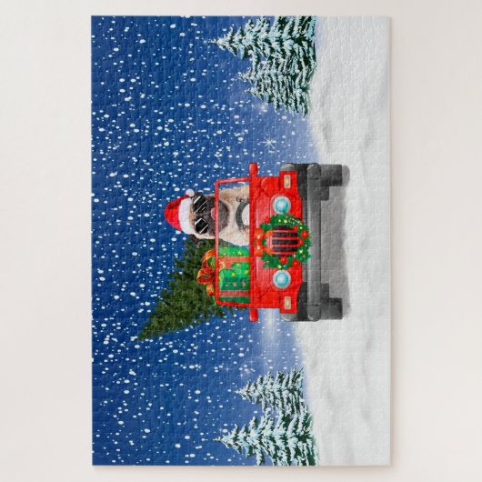 Mops mit Weihnachtsgeschenke Puzzle (Vertikal)