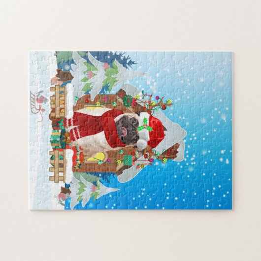 Mops mit Weihnachtsgeschenke Puzzle (Horizontal)