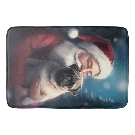 Mops mit Weihnachtsmann Weihnachten Badematte (Vorderseite)