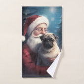 Mops mit Weihnachtsmann Weihnachten Badhandtuch Set (Handtuch)