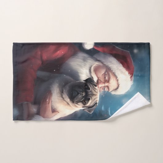 Mops mit Weihnachtsmann Weihnachten Badhandtuch Set (Handtuch)