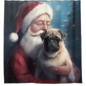 Mops mit Weihnachtsmann Weihnachten Duschvorhang (Vorderseite)