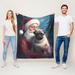 Mops mit Weihnachtsmann Weihnachten Fleecedecke