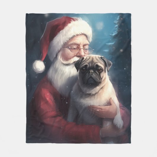 Mops mit Weihnachtsmann Weihnachten Fleecedecke (Vorderseite)