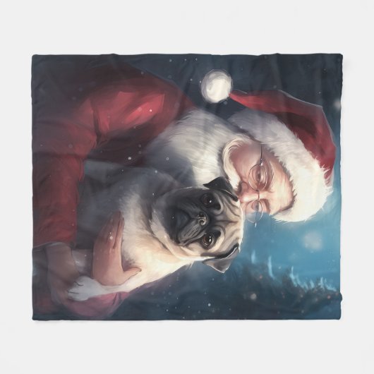 Mops mit Weihnachtsmann Weihnachten Fleecedecke (Vorderseite (Horizontal))