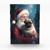 Mops mit Weihnachtsmann Weihnachten Fotoblock (Vorderseite)
