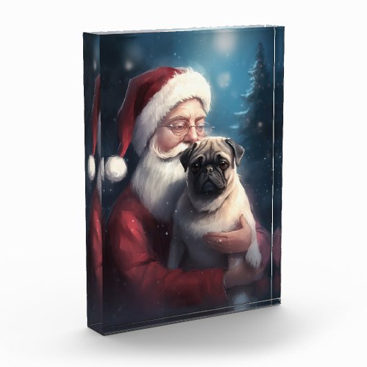 Mops mit Weihnachtsmann Weihnachten Fotoblock (Links)