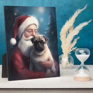 Mops mit Weihnachtsmann Weihnachten Fotoplatte