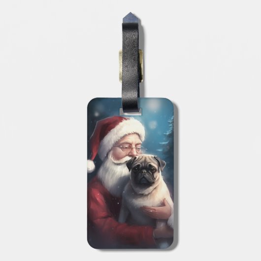 Mops mit Weihnachtsmann Weihnachten Gepäckanhänger (Rückseite vertikal)