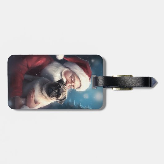 Mops mit Weihnachtsmann Weihnachten Gepäckanhänger (Rückseite horizontal)