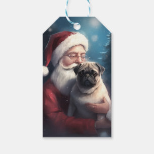 Mops mit Weihnachtsmann Weihnachten Geschenkanhänger