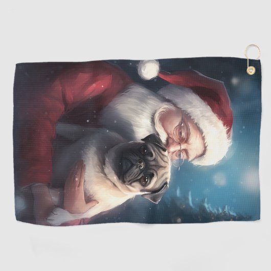 Mops mit Weihnachtsmann Weihnachten Golfhandtuch (Horizontal)