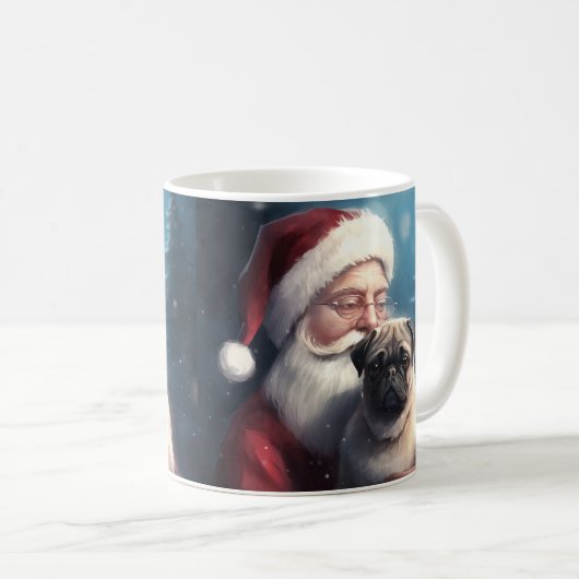Mops mit Weihnachtsmann Weihnachten Kaffeetasse (VorderseiteRechts)
