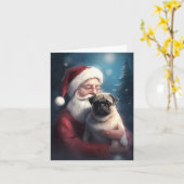 Mops mit Weihnachtsmann Weihnachten Karte (Gelbe Blume)