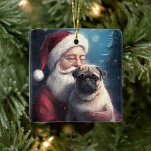 Mops mit Weihnachtsmann Weihnachten Keramikornament