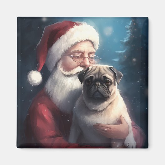 Mops mit Weihnachtsmann Weihnachten Magnet (Vorne)