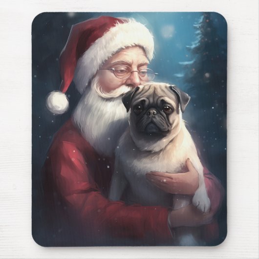 Mops mit Weihnachtsmann Weihnachten Mousepad (Vorne)