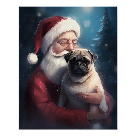 Mops mit Weihnachtsmann Weihnachten Poster (Vorderseite)