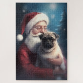 Mops mit Weihnachtsmann Weihnachten Puzzle (Vertikal)