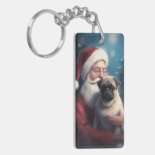 Mops mit Weihnachtsmann Weihnachten Schlüsselanhänger (Vorderseite links)