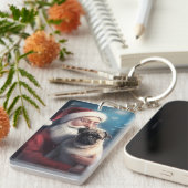 Mops mit Weihnachtsmann Weihnachten Schlüsselanhänger (Vorderseite rechts)