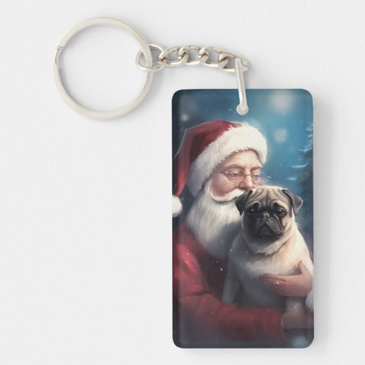 Mops mit Weihnachtsmann Weihnachten Schlüsselanhänger (Vorderseite)
