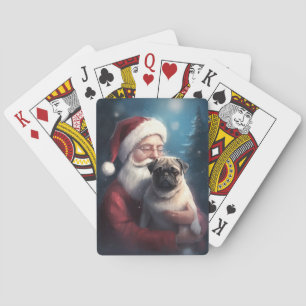 Mops mit Weihnachtsmann Weihnachten Spielkarten