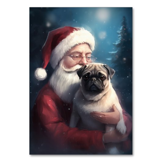 Mops mit Weihnachtsmann Weihnachten Tischnummer (Vorderseite)