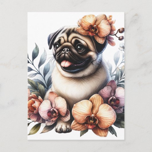 Mops mit Zweigstelle Orchid, Postüberquerung Postkarte (Vorderseite)