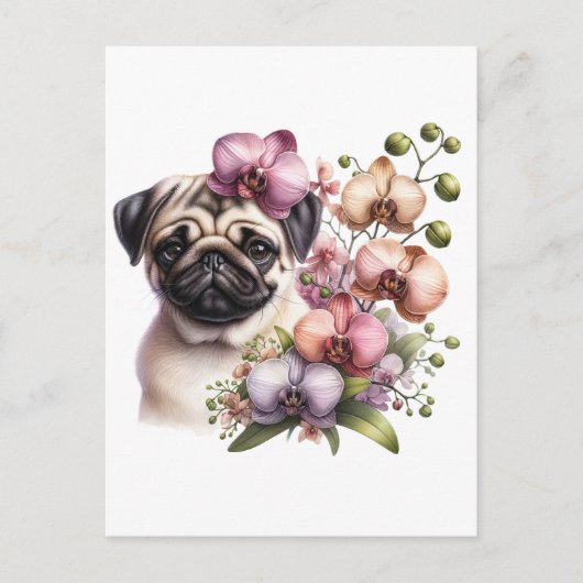 Mops mit Zweigstelle Orchid, Postüberquerung Postkarte (Vorderseite)