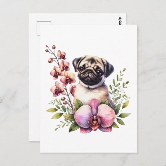 Mops mit Zweigstelle Orchid, Postüberquerung Postkarte (Vorne/Hinten)
