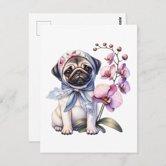 Mops mit Zweigstelle Orchid, Postüberquerung Postkarte (Vorne/Hinten)