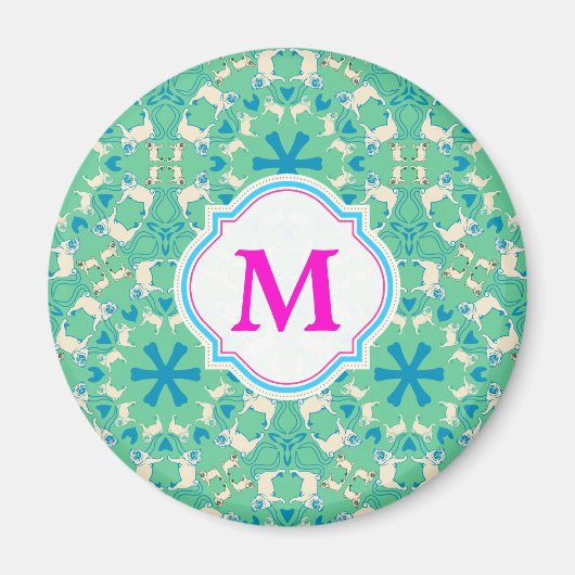 Mops Modern Muster / Pug-Muster Magnet (Vorne)