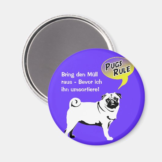 Mops Müll Regeln Magnet (Vorderseite/Rückseite)