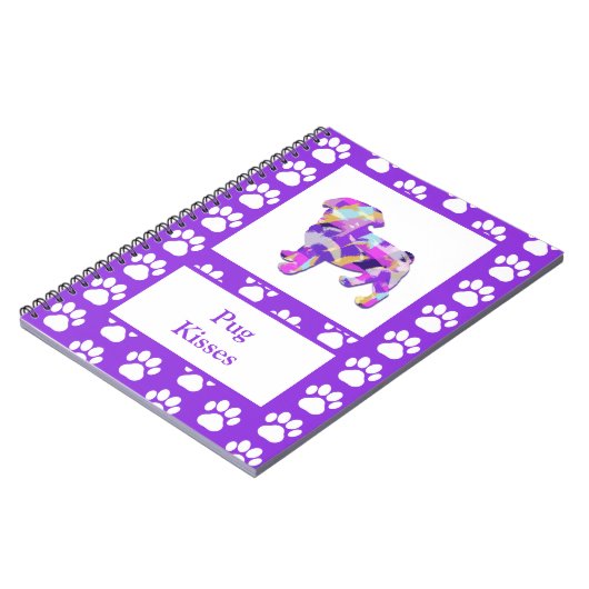 Mops Niedlich Hunde Silhouette Paw Lila PY&B Notizblock (Linke Seite)