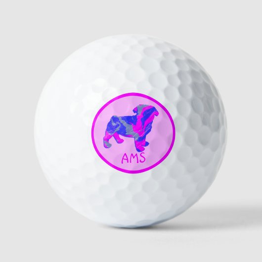 Mops Niedlich Pink Dose Silhouette Monogramm Golfball (Vorderseite)