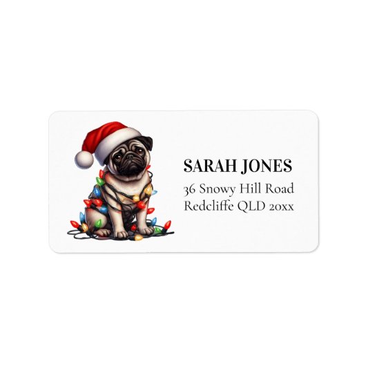 Mops Niedlich Wasserfarbe Dog Weihnachtswünsche Adressaufkleber (Vorne)