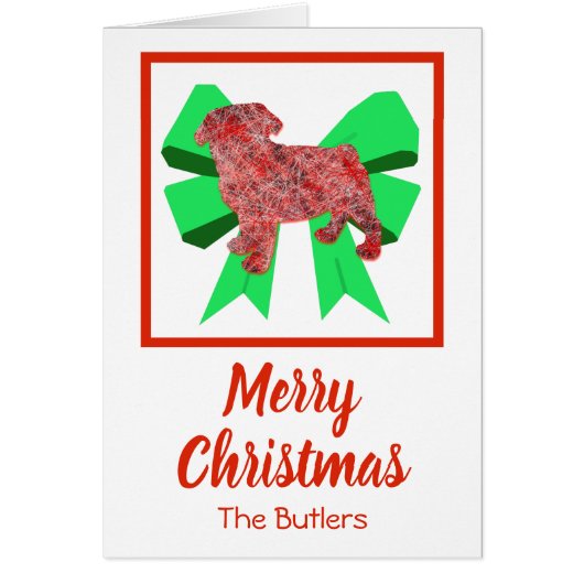 Mops Niedlicher Weihnachtshund & Grüne Bow Card (Vorne)