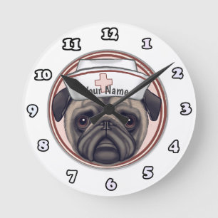 Mops-Nurse-Uhr Runde Wanduhr