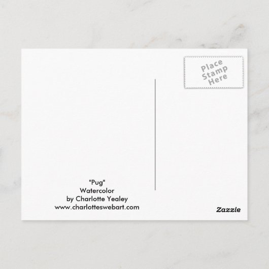 Mops Original Hunde Kunst Postkarte (Rückseite)