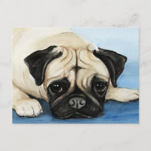 Mops Original Hunde Kunst Postkarte (Vorderseite)