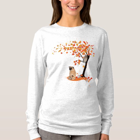 Mops Owl and Fall Mops Eigentümer Funny Mops Herbs T-Shirt (Vorderseite)