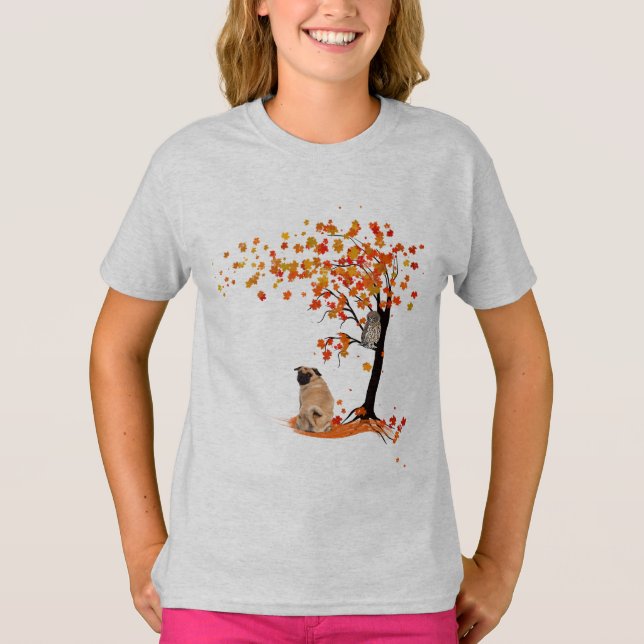 Mops Owl and Fall Mops Eigentümer Funny Mops Herbs T-Shirt (Vorderseite)