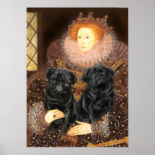 Mops-Paar (schwarz) - Königin Poster