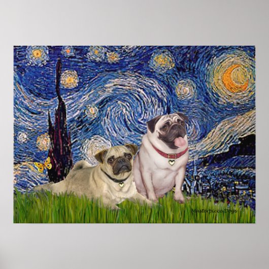 Mops Pair (fawn) - Starry Night Poster (Vorne)