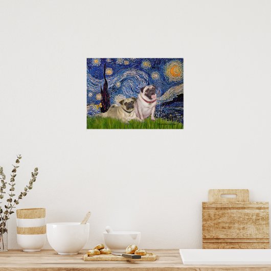 Mops Pair (fawn) - Starry Night Poster (Küche)
